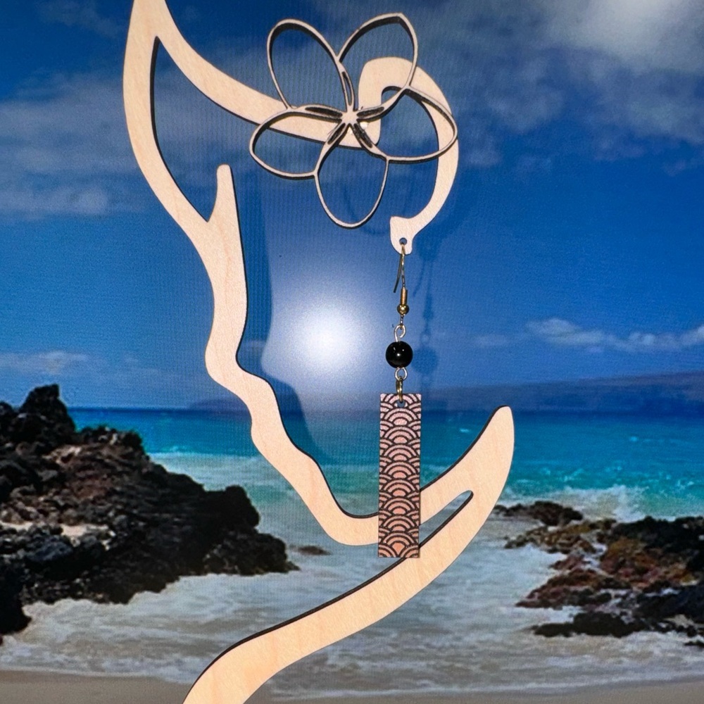 Handmade Japanese Fan Design  Hawaiian Style Dangle Earrings